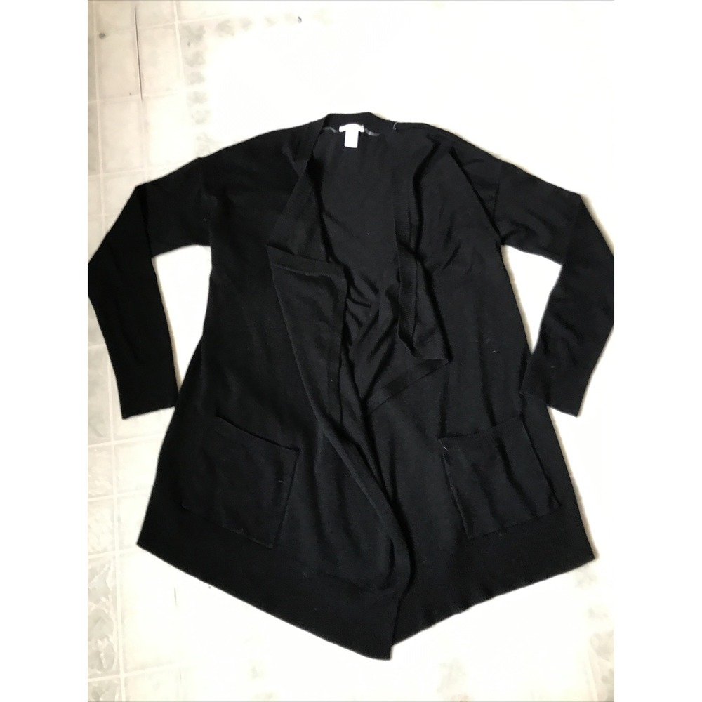 Chico's Casual 1 Medium Cardigan Stretch Black Long Sleeve Sweater Open Front
